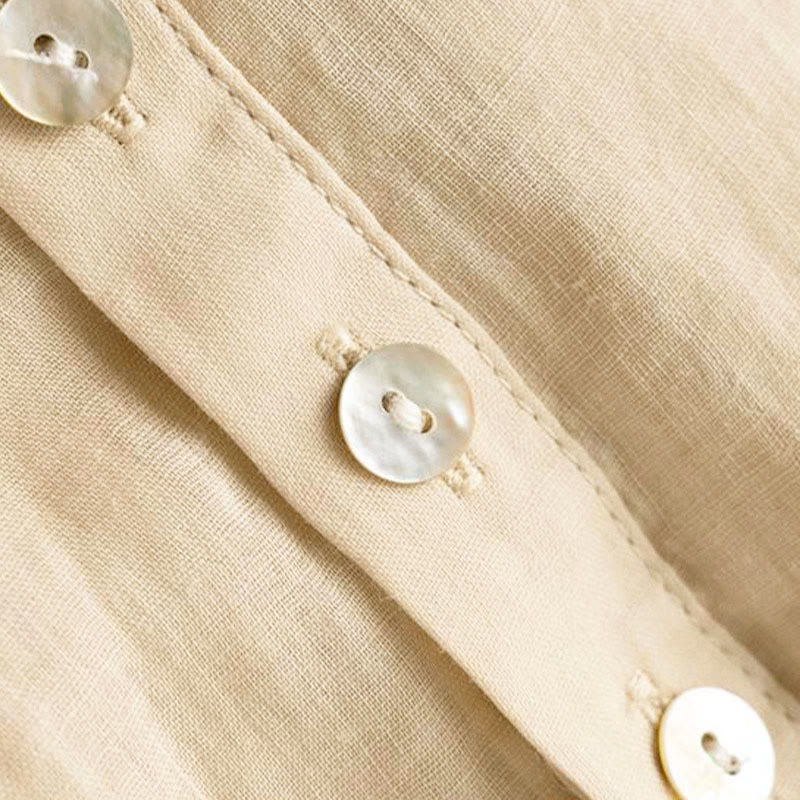 Camisa de algodón con cuello en V y mangas abullonadas de tres cuartos con botones vintage de Buddha Stones para mujer - image 13