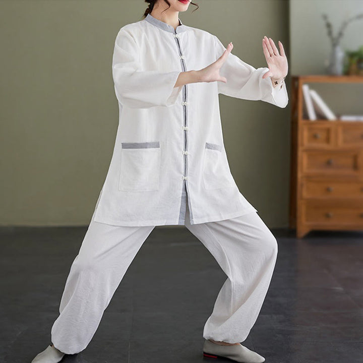 Conjunto de 2 piezas de camisa y pantalones de tai chi de algodón con Buddha Stones para mujer, ropa de meditación zen - image 8