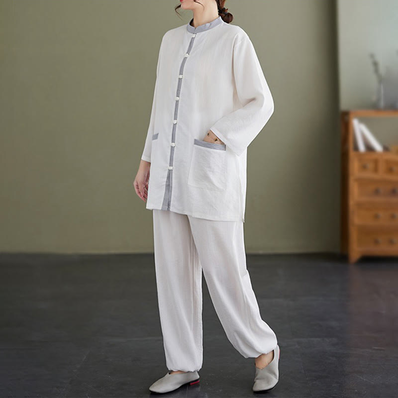 Conjunto de 2 piezas de camisa y pantalones de tai chi de algodón con Buddha Stones para mujer, ropa de meditación zen - image 9
