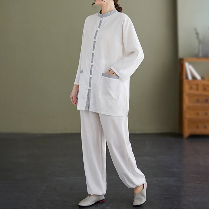 Conjunto de 2 piezas de camisa y pantalones de tai chi de algodón con Buddha Stones para mujer, ropa de meditación zen - image 9