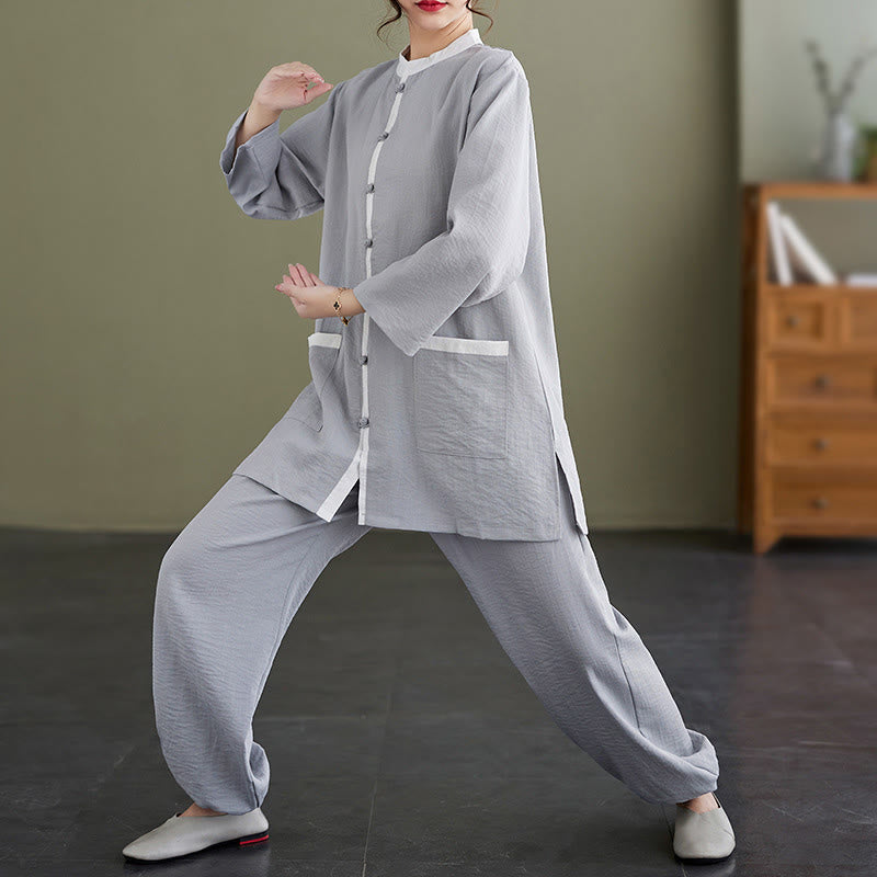Conjunto de 2 piezas de camisa y pantalones de tai chi de algodón con Buddha Stones para mujer, ropa de meditación zen - image 4