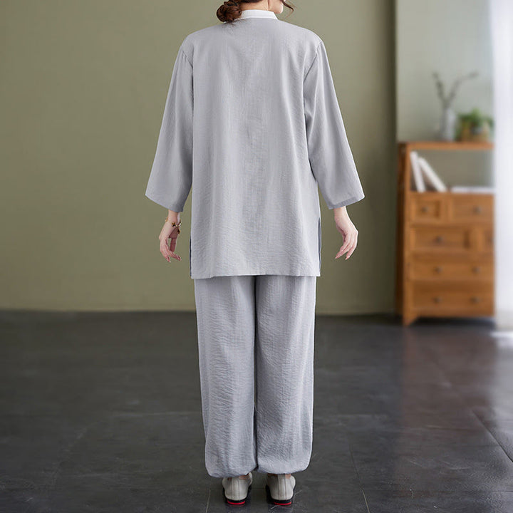 Conjunto de 2 piezas de camisa y pantalones de tai chi de algodón con Buddha Stones para mujer, ropa de meditación zen - image 3