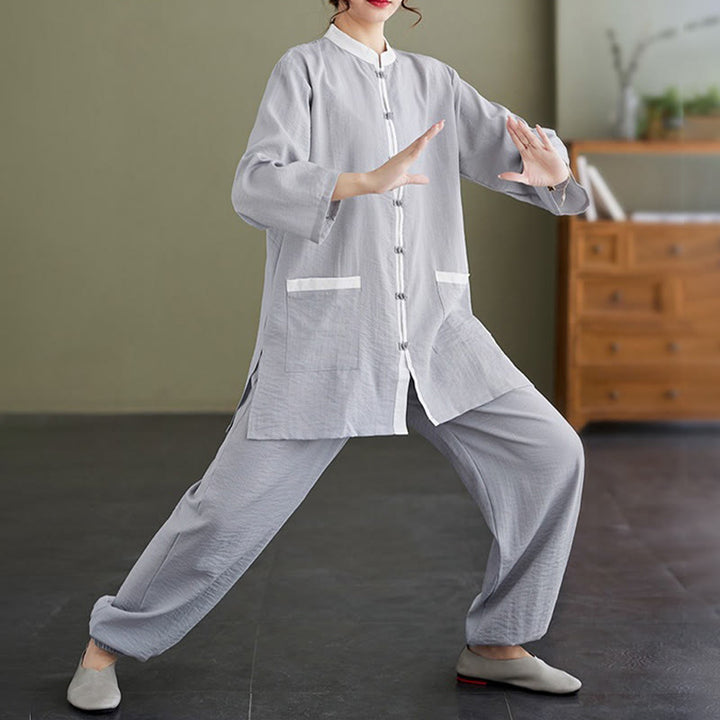 Conjunto de 2 piezas de camisa y pantalones de tai chi de algodón con Buddha Stones para mujer, ropa de meditación zen - image 6