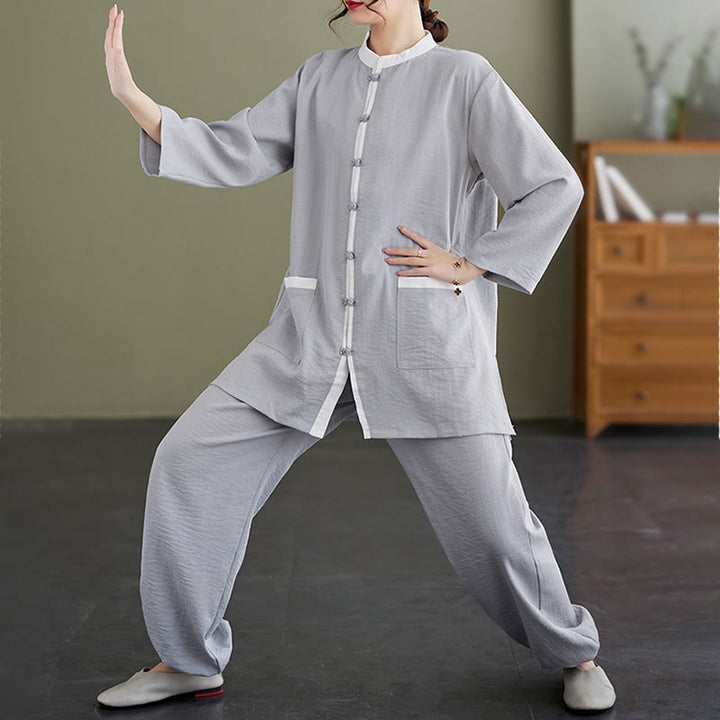 Conjunto de 2 piezas de camisa y pantalones de tai chi de algodón con Buddha Stones para mujer, ropa de meditación zen - image 5