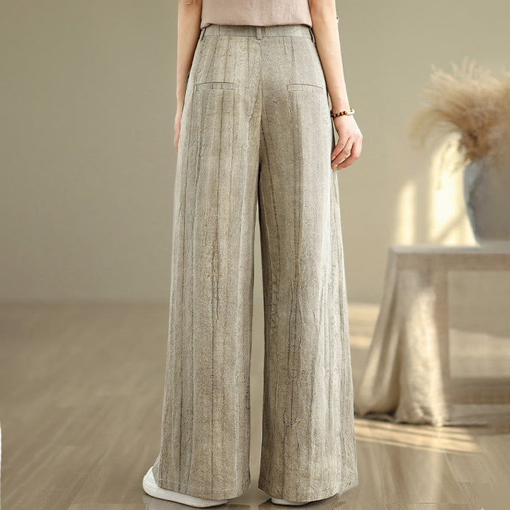 Pantalones casuales Buddha Stones de algodón para mujer, cintura elástica, pierna ancha y bolsillos, color tostado - image 3