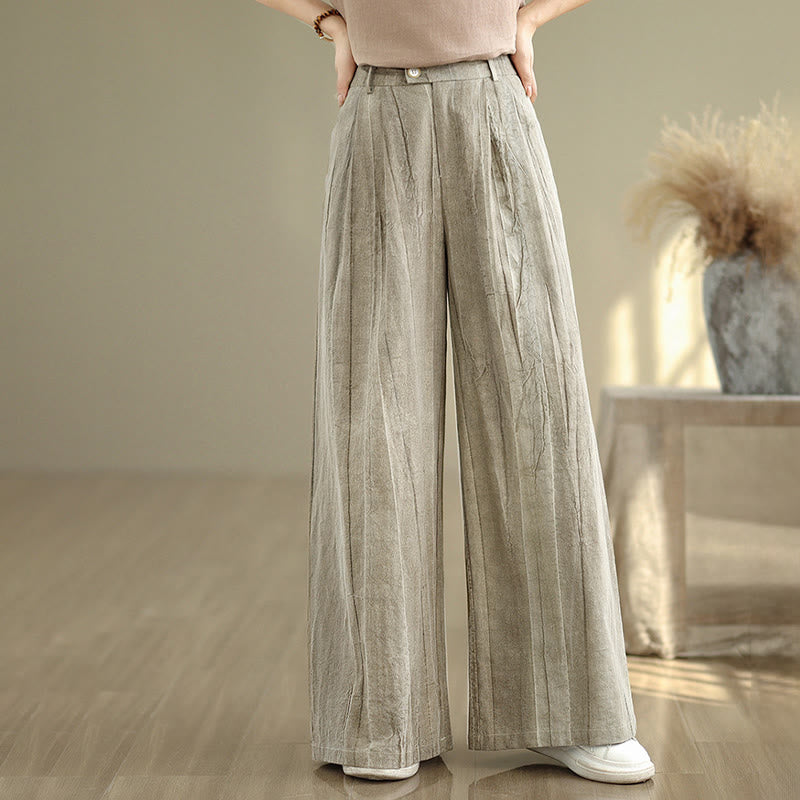 Pantalones casuales Buddha Stones de algodón para mujer, cintura elástica, pierna ancha y bolsillos, color tostado - image 6