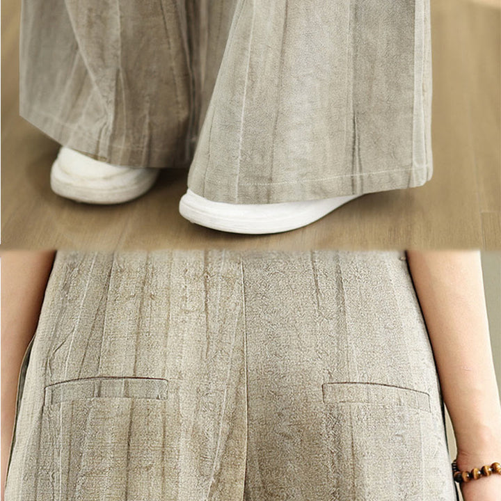 Pantalones casuales Buddha Stones de algodón para mujer, cintura elástica, pierna ancha y bolsillos, color tostado - image 8