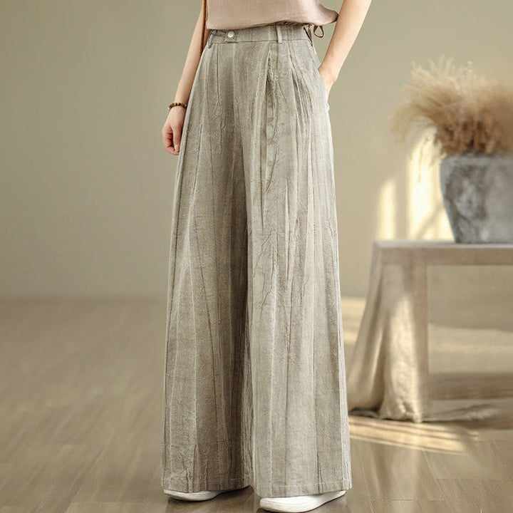 Pantalones casuales Buddha Stones de algodón para mujer, cintura elástica, pierna ancha y bolsillos, color tostado - image 4