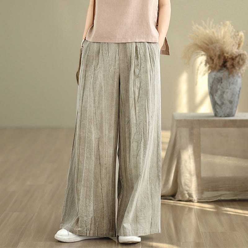 Pantalones casuales Buddha Stones de algodón para mujer, cintura elástica, pierna ancha y bolsillos, color tostado - image 7