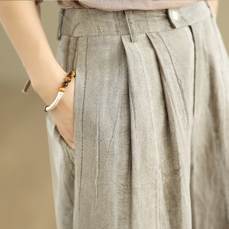 Pantalones casuales Buddha Stones de algodón para mujer, cintura elástica, pierna ancha y bolsillos, color tostado - image 9