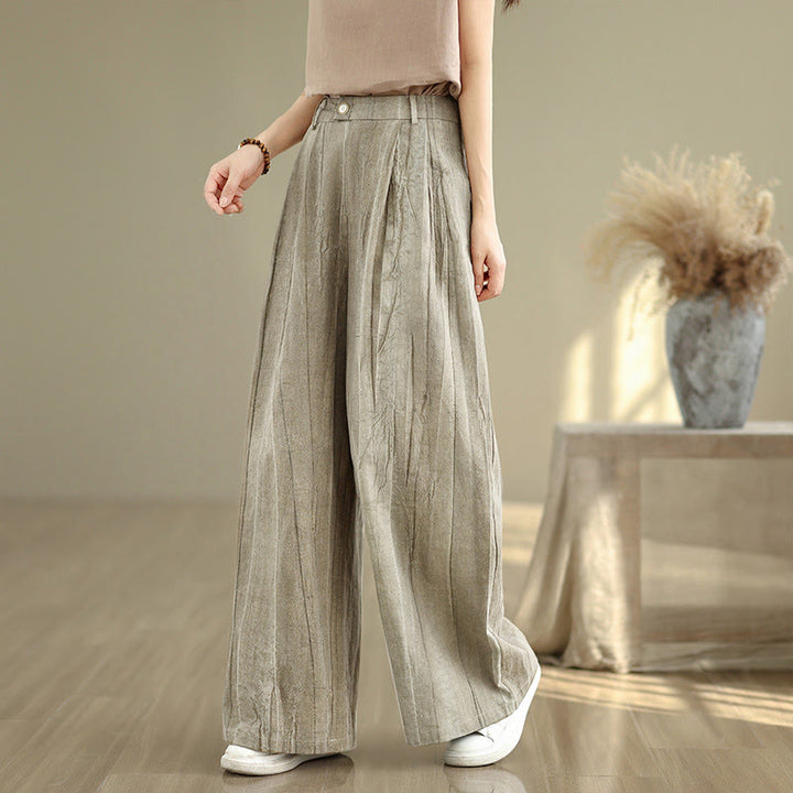 Pantalones casuales Buddha Stones de algodón para mujer, cintura elástica, pierna ancha y bolsillos, color tostado - image 5