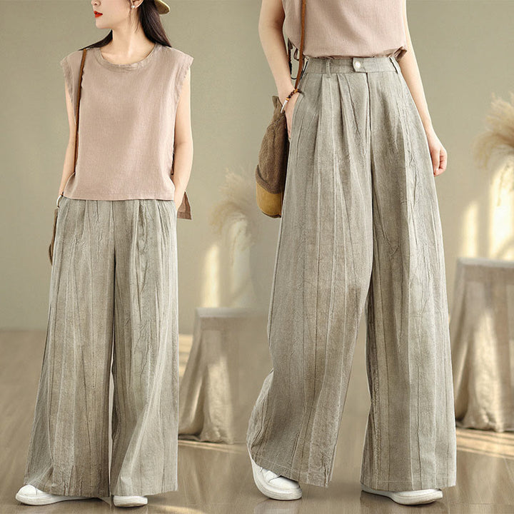 Pantalones casuales Buddha Stones de algodón para mujer, cintura elástica, pierna ancha y bolsillos, color tostado - Broncearse - US14，UK/AU18，EU46 (2XL) - image 1