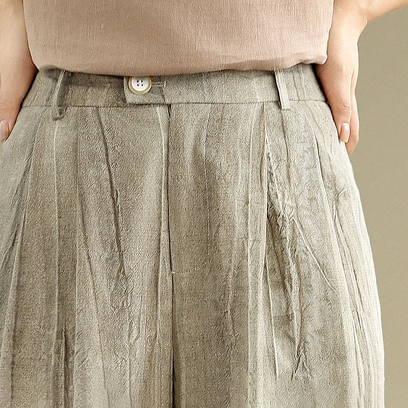 Pantalones casuales Buddha Stones de algodón para mujer, cintura elástica, pierna ancha y bolsillos, color tostado - image 11