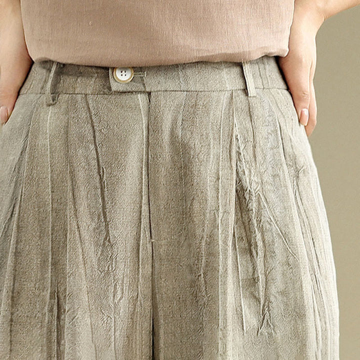 Pantalones casuales Buddha Stones de algodón para mujer, cintura elástica, pierna ancha y bolsillos, color tostado - image 11