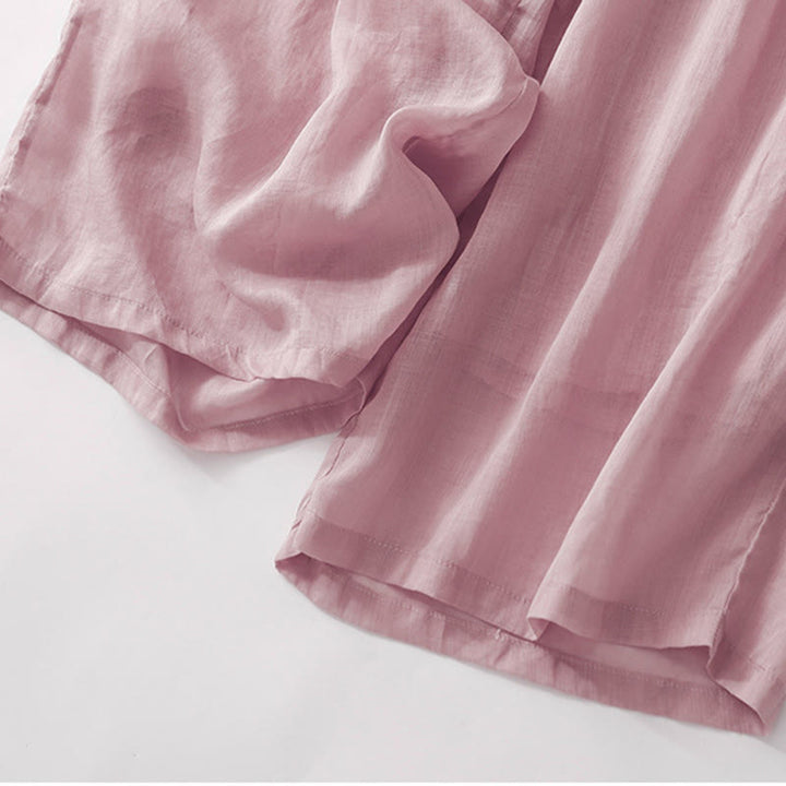 Pantalones anchos de lino y algodón con bordado floral para mujer, cintura elástica y bolsillos, estilo casual, con Buddha Stones - image 16