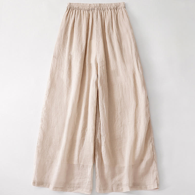 Pantalones anchos de lino y algodón con bordado floral para mujer, cintura elástica y bolsillos, estilo casual, con Buddha Stones - image 19