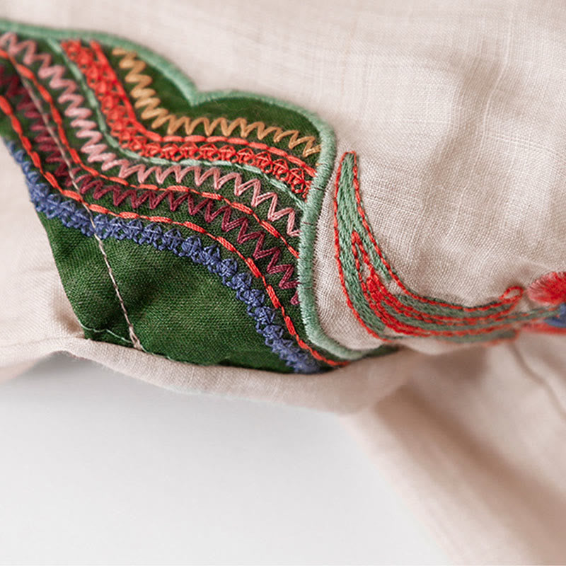 Pantalones anchos de lino y algodón con bordado floral para mujer, cintura elástica y bolsillos, estilo casual, con Buddha Stones - image 21