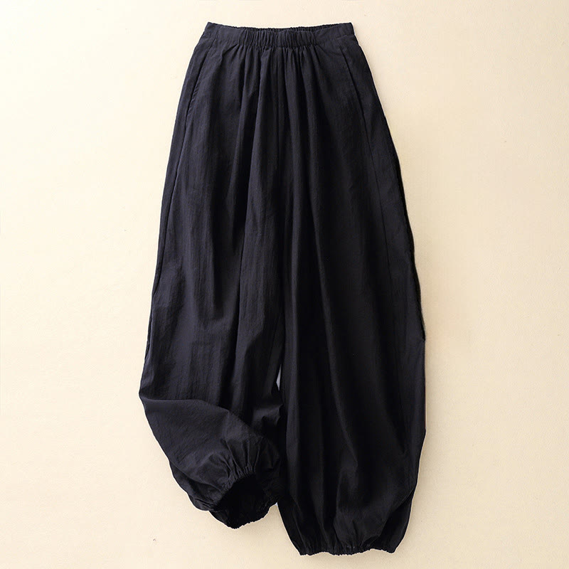 Pantalones harén informales con diseño sencillo y bolsillos para mujer con Buddha Stones - Negro - US8-10，UK/AU12-14，EU40-42 (2XL) - image 0