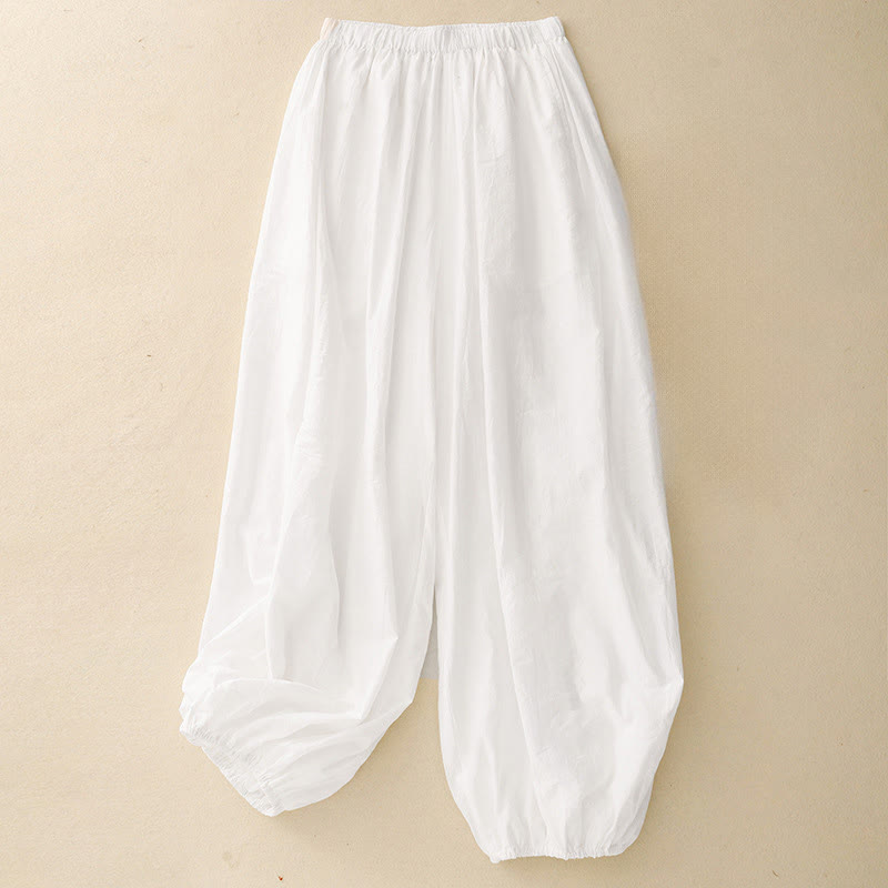 Pantalones harén de algodón para mujer, con diseño sencillo e informal, con bolsillos y estampado de Buddha Stones - Blanco - US8-10，UK/AU12-14，EU40-42 (2XL) - image 5