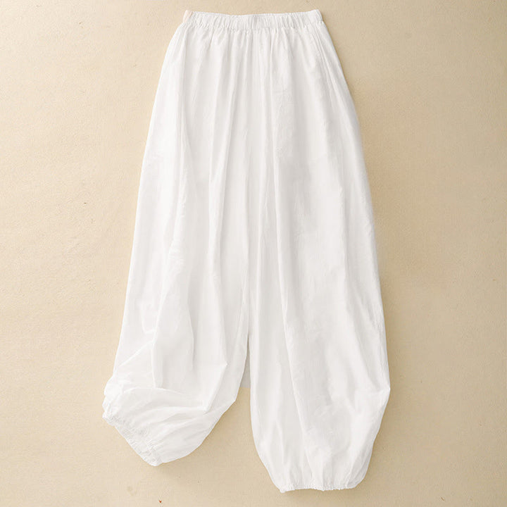 Pantalones harén de algodón para mujer, con diseño sencillo e informal, con bolsillos y estampado de Buddha Stones - Blanco - US8-10，UK/AU12-14，EU40-42 (2XL) - image 5