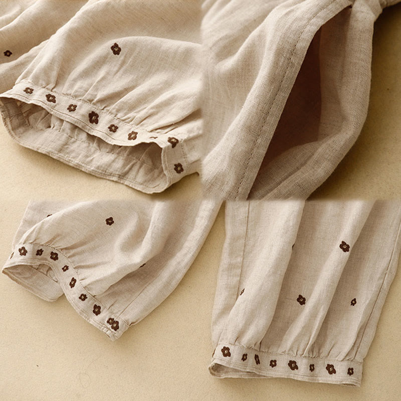 Pantalones harén de algodón y lino para mujer, informales, con pétalos bordados y Buddha Stones , de largo 7-8, con bolsillos - image 6