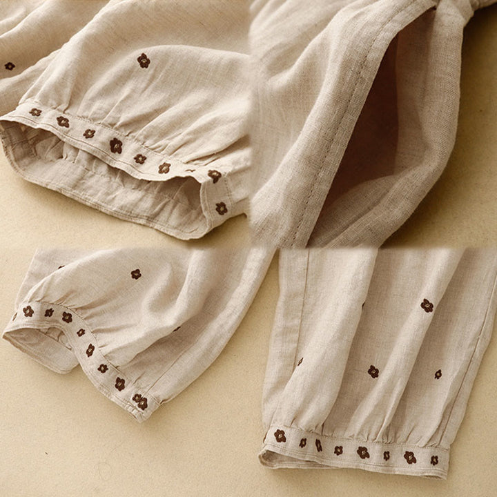 Pantalones harén de algodón y lino para mujer, informales, con pétalos bordados y Buddha Stones , de largo 7-8, con bolsillos - image 6
