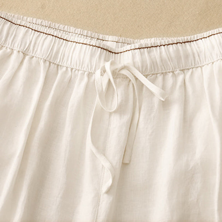 Pantalones harén de algodón y lino para mujer, informales, con pétalos bordados y Buddha Stones , de largo 7-8, con bolsillos - image 8