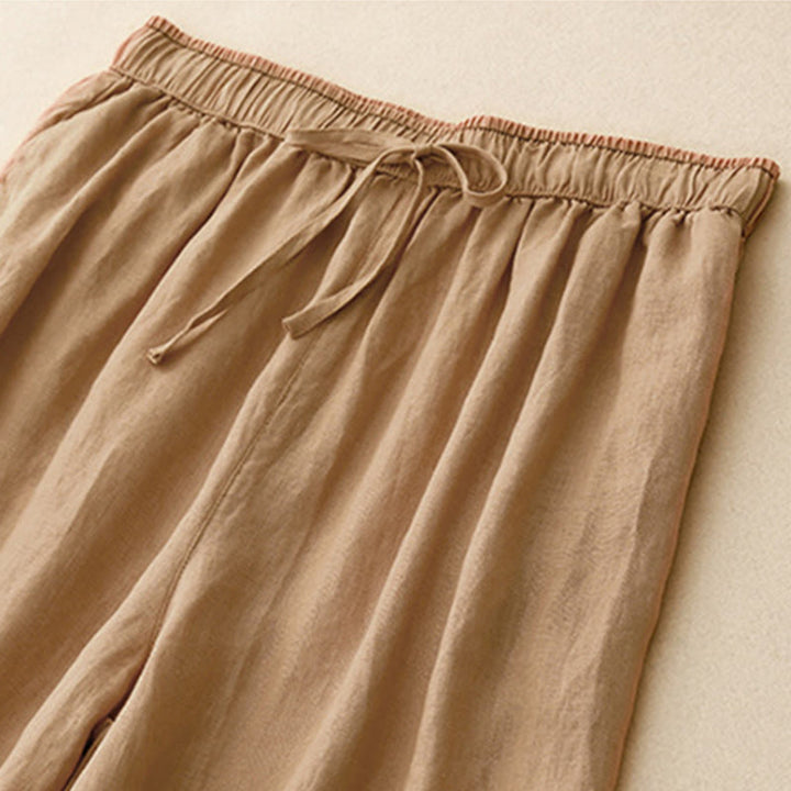 Pantalones harén de algodón y lino para mujer, informales, con pétalos bordados y Buddha Stones , de largo 7-8, con bolsillos - image 11