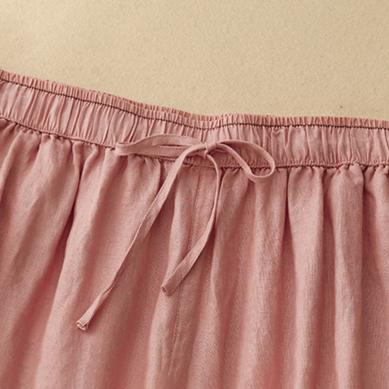 Pantalones harén de algodón y lino para mujer, informales, con pétalos bordados y Buddha Stones , de largo 7-8, con bolsillos - image 16