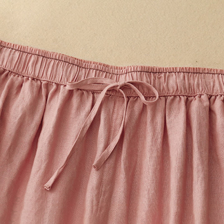 Pantalones harén de algodón y lino para mujer, informales, con pétalos bordados y Buddha Stones , de largo 7-8, con bolsillos - image 16
