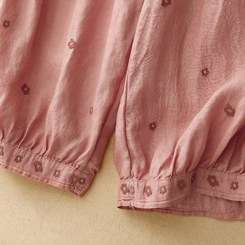 Pantalones harén de algodón y lino para mujer, informales, con pétalos bordados y Buddha Stones , de largo 7-8, con bolsillos - image 17