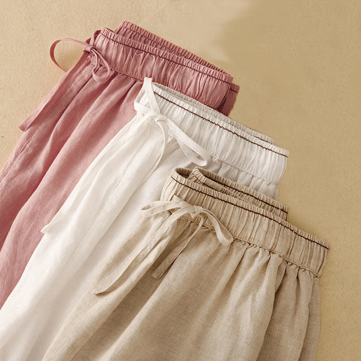 Pantalones harén de algodón y lino para mujer, informales, con pétalos bordados y Buddha Stones , de largo 7-8, con bolsillos - image 18