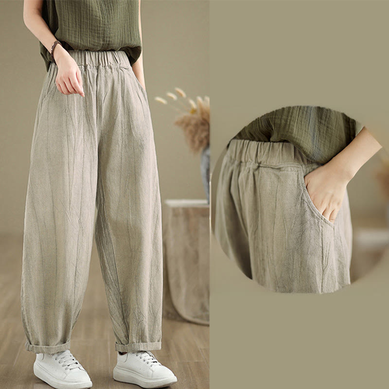 Pantalones harén de lino y algodón para mujer, informales, con bolsillos, de Buddha Stones - image 6