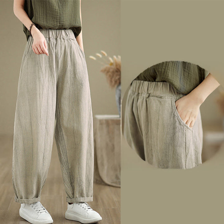 Pantalones harén de lino y algodón para mujer, informales, con bolsillos, de Buddha Stones - image 6