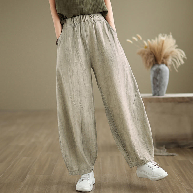 Pantalones harén de lino y algodón para mujer, informales, con bolsillos, de Buddha Stones - image 5
