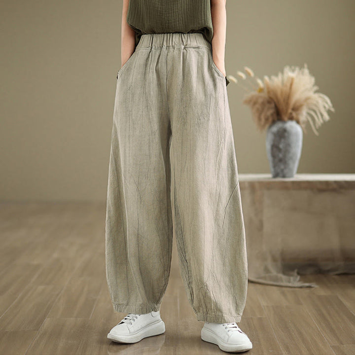 Pantalones harén de lino y algodón para mujer, informales, con bolsillos, de Buddha Stones - image 4
