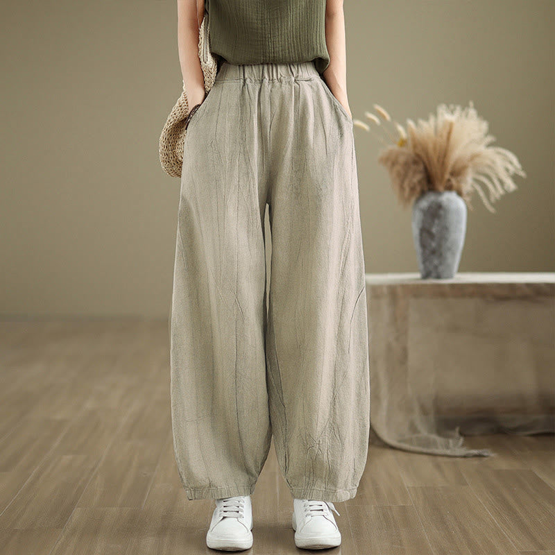 Pantalones harem casuales lisos para mujer con Buddha Stones y bolsillos. - Beige - US8-10，UK/AU12-14，EU40-42 (2XL) - image 0