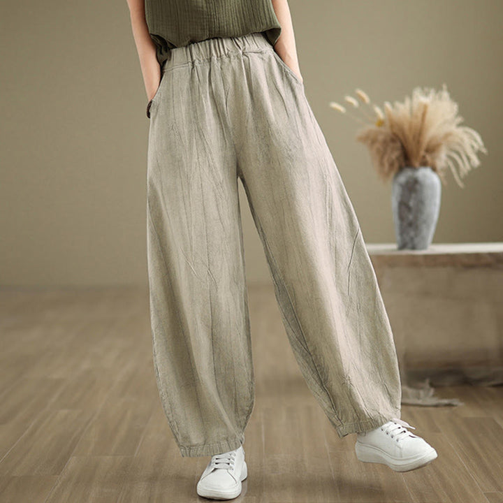 Pantalones harem casuales lisos para mujer con Buddha Stones y bolsillos. - image 4