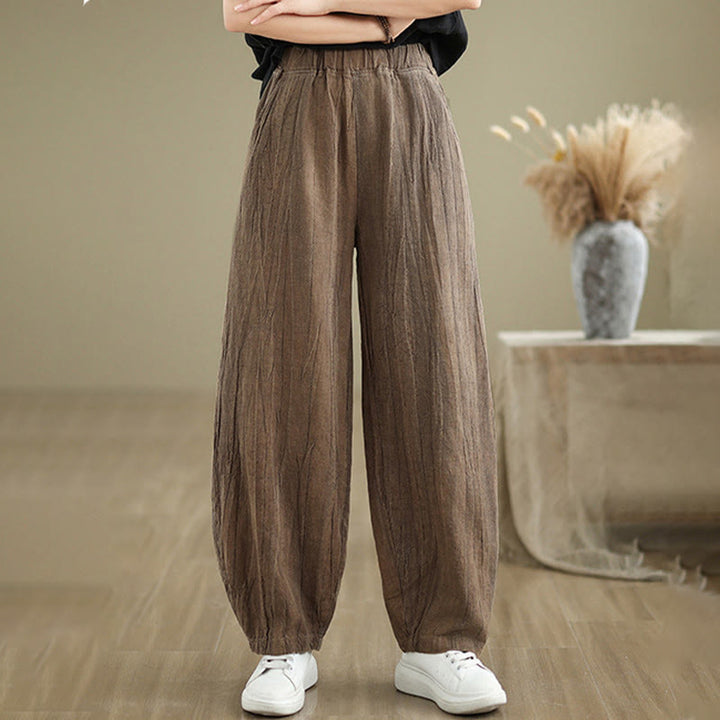 Pantalones harén de lino y algodón para mujer, informales, con bolsillos, de Buddha Stones - SaddleBrown - US8-10，UK/AU12-14，EU40-42 (2XL) - image 9
