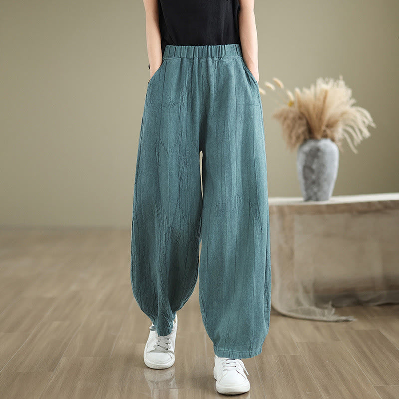 Pantalones harén de lino y algodón para mujer, informales, con bolsillos, de Buddha Stones - Cadete Azul - US8-10，UK/AU12-14，EU40-42 (2XL) - image 14