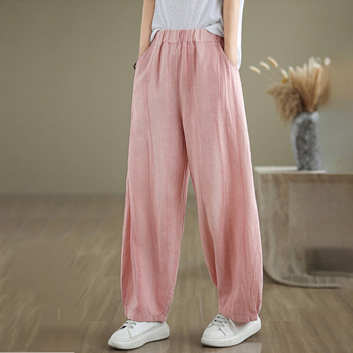 Pantalones harén de lino y algodón para mujer, informales, con bolsillos, de Buddha Stones - Rosa - US8-10，UK/AU12-14，EU40-42 (2XL) - image 19