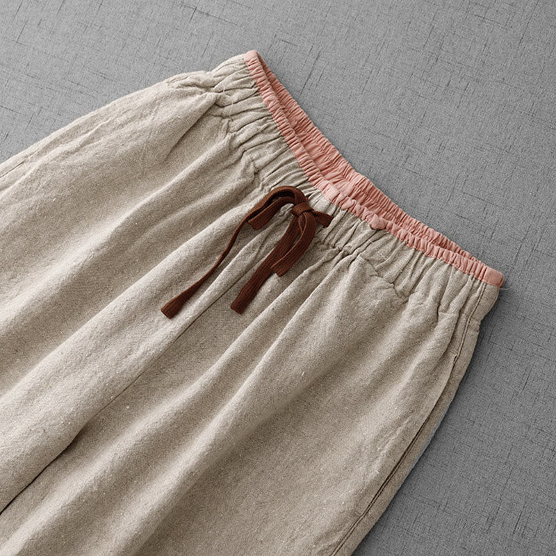 Pantalones casuales de lino y algodón con bolsillos para mujer, con diseño sencillo y cordón , de Buddha Stones. - image 4