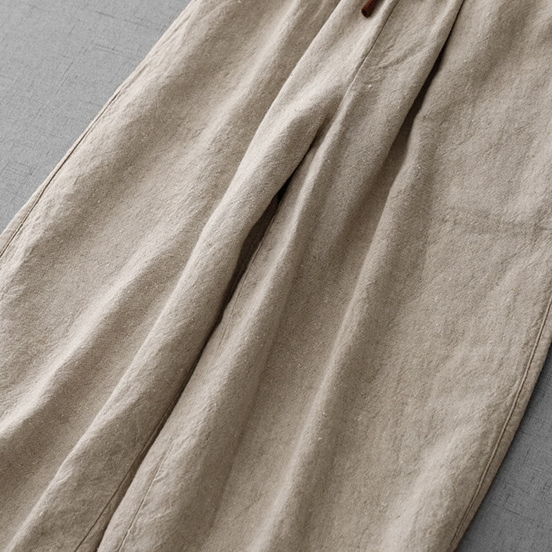 Pantalones casuales de lino y algodón con bolsillos para mujer, con diseño sencillo y cordón , de Buddha Stones. - image 11