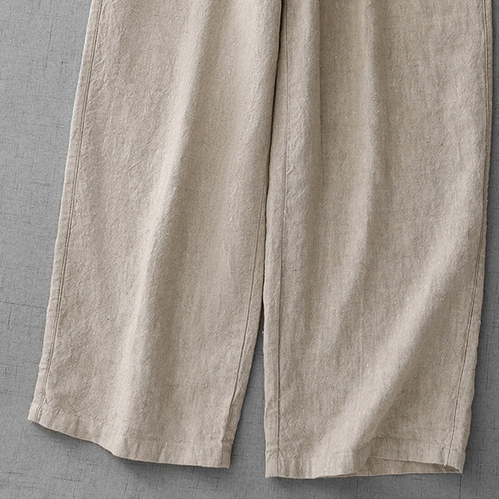 Pantalones casuales de lino y algodón con bolsillos para mujer, con diseño sencillo y cordón , de Buddha Stones. - image 9