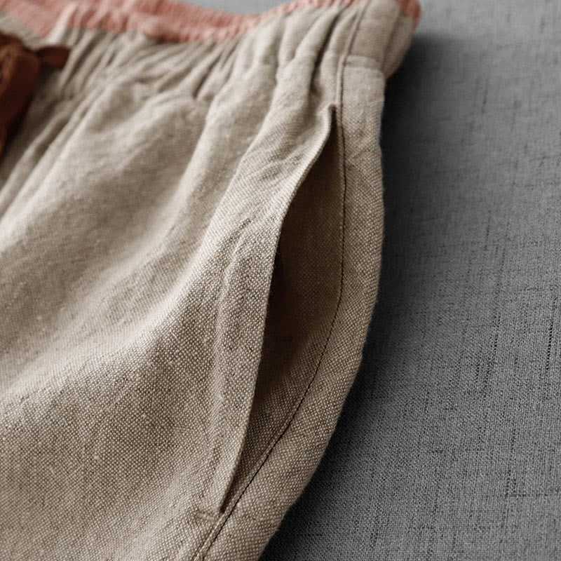 Pantalones casuales de lino y algodón con bolsillos para mujer, con diseño sencillo y cordón , de Buddha Stones. - image 8