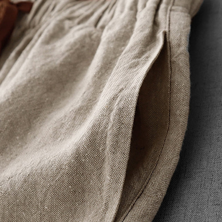 Pantalones casuales de lino y algodón con bolsillos para mujer, con diseño sencillo y cordón , de Buddha Stones. - image 10