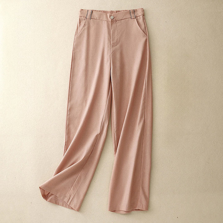 Pantalones casuales de lino y algodón con diseño de Buddha Stones , pierna recta, para mujer, con bolsillos - Salmón claro - US14，UK/AU18，EU46 (2XL) - image 1