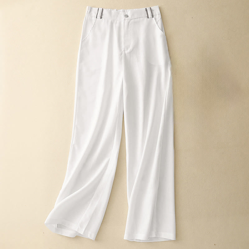 Pantalones casuales de lino y algodón con diseño de Buddha Stones , pierna recta, para mujer, con bolsillos - Blanco - US14，UK/AU18，EU46 (2XL) - image 8
