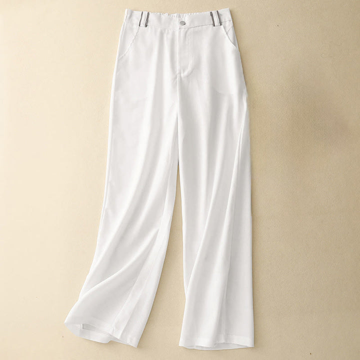 Pantalones casuales de lino y algodón con diseño de Buddha Stones , pierna recta, para mujer, con bolsillos - Blanco - US14，UK/AU18，EU46 (2XL) - image 8