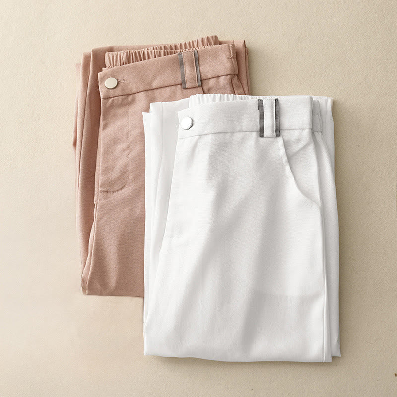 Pantalones casuales de lino y algodón con diseño de Buddha Stones , pierna recta, para mujer, con bolsillos - image 14